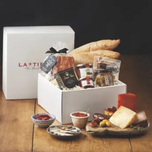 A box of food sitting on top of a table.